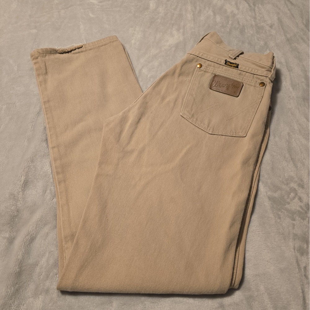 Wrangler 13MWZTN Jeans Mens 30 X 34 Tan Cowboy Cut USA Made Western Rodeo Patch